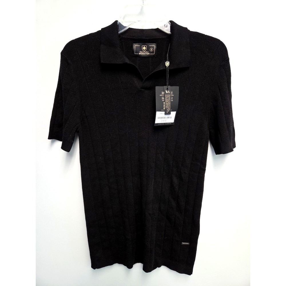 Bronxton NWT  Mens S Wide Rib Knit SS Polo Shirt Pullover Cooling Black $160